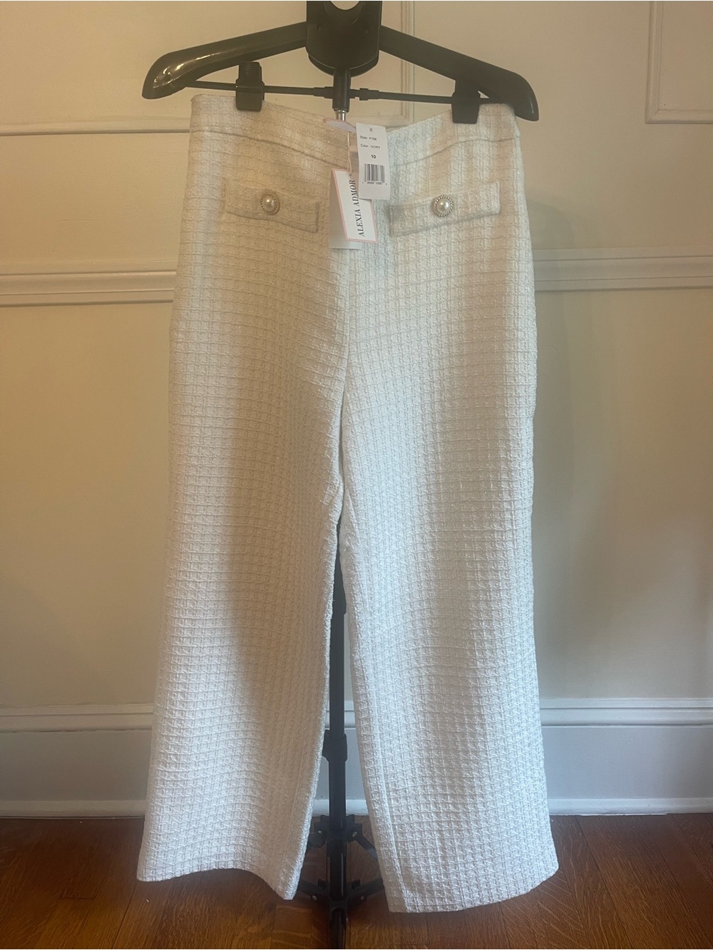 Alexia Admor Cream Tweed Textured Wide-Leg Pants